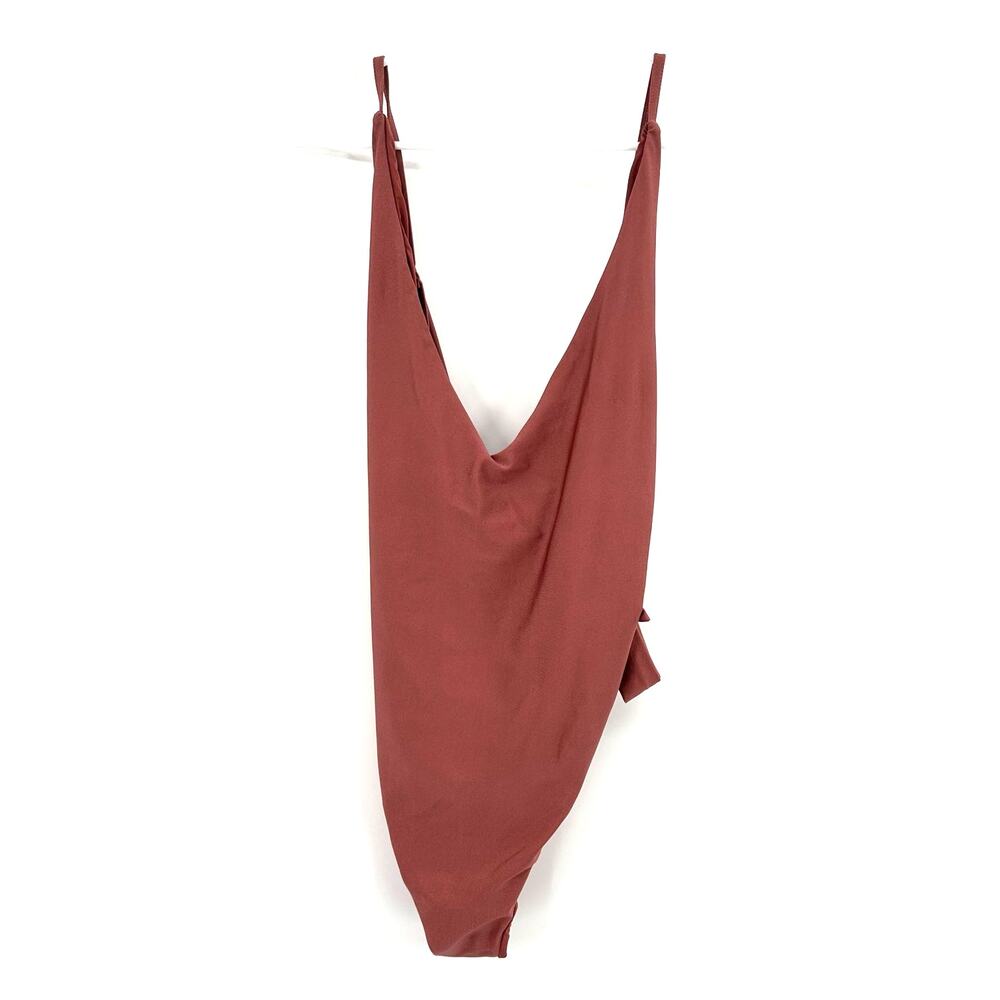 ASOS Size 12 Bathing Suit Low Cut Neckline High Cut Leg Mauve Pink Red